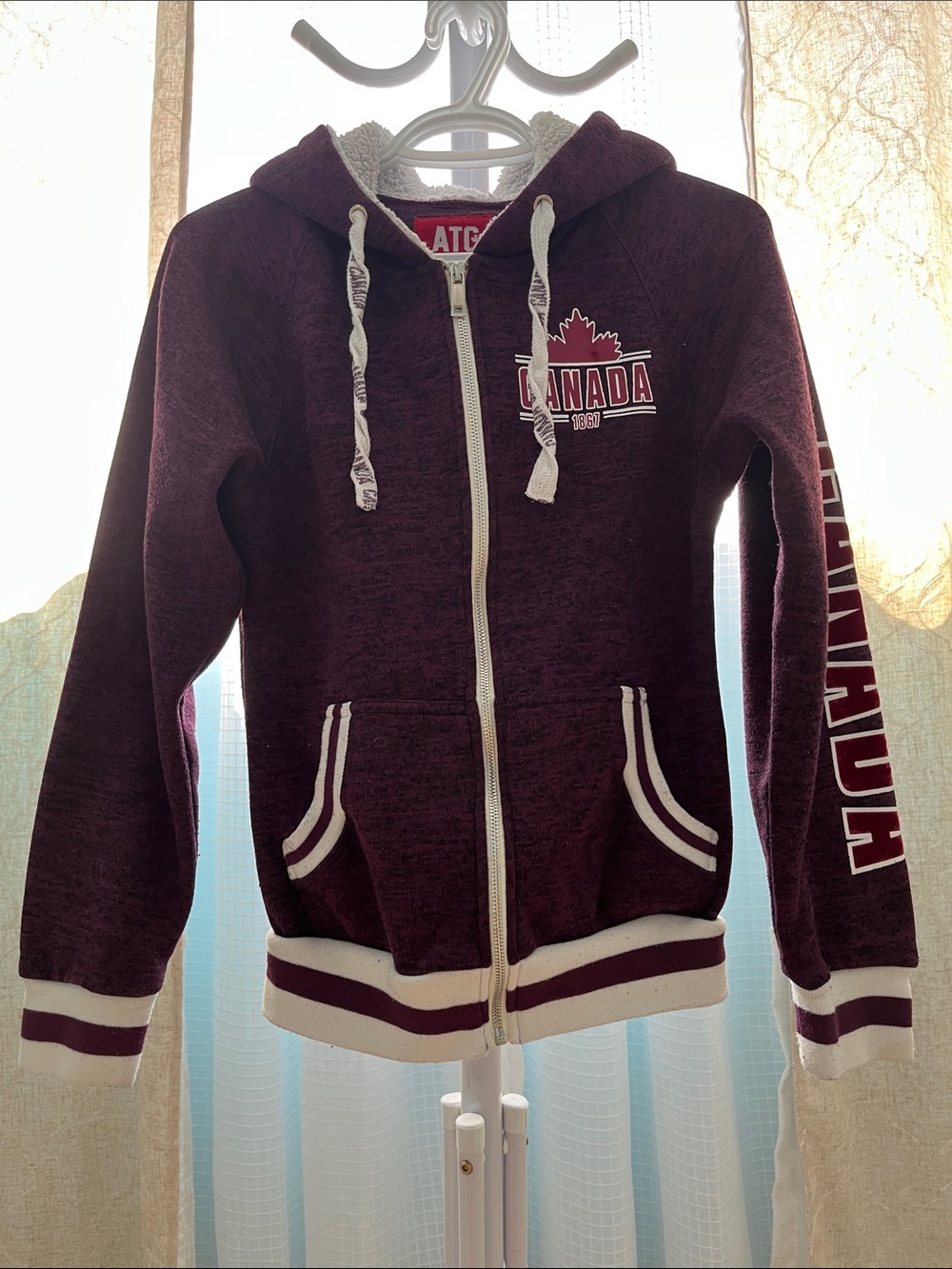 ATC Canada Maroon Zip-Up Hooded Sweatshirt